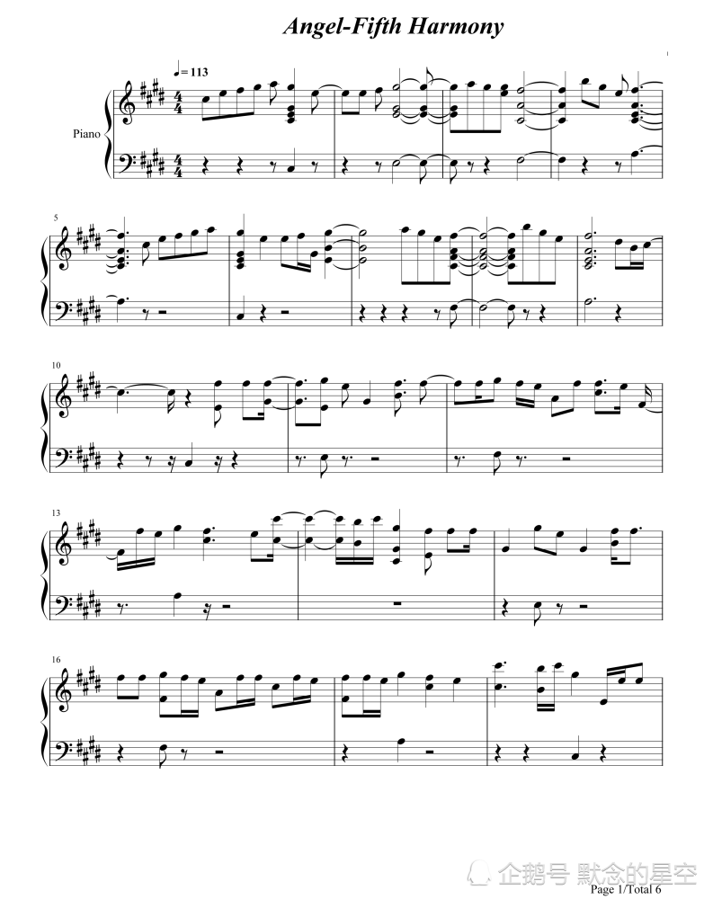 钢琴谱双手简谱双版本angelfifthharmony