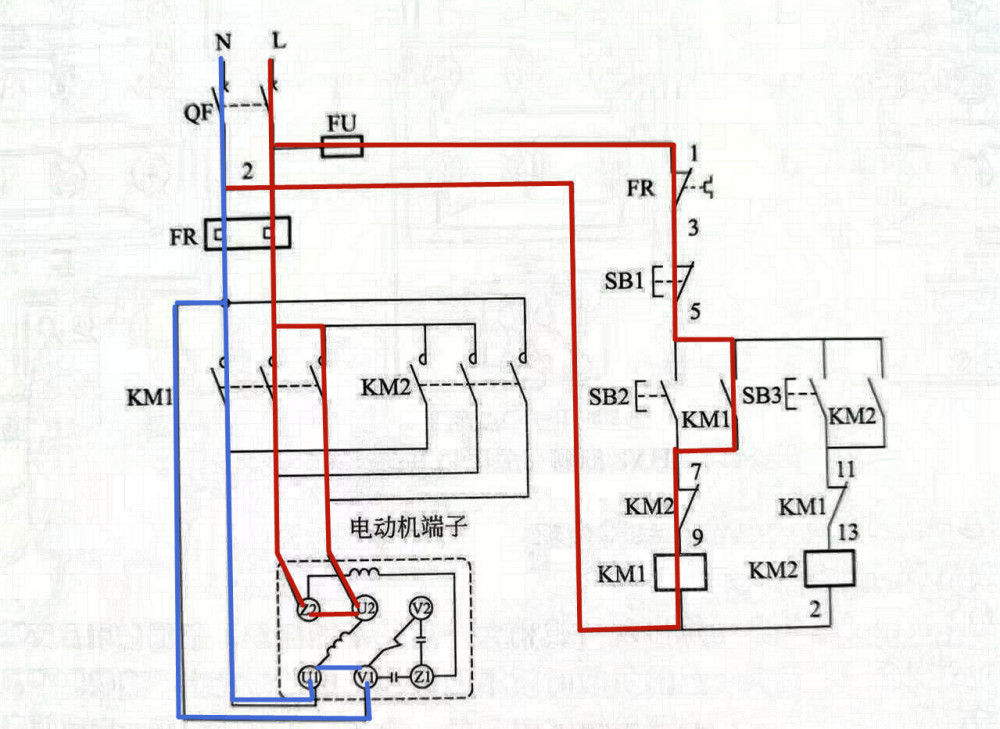 单相电机通过接触器实现正反转