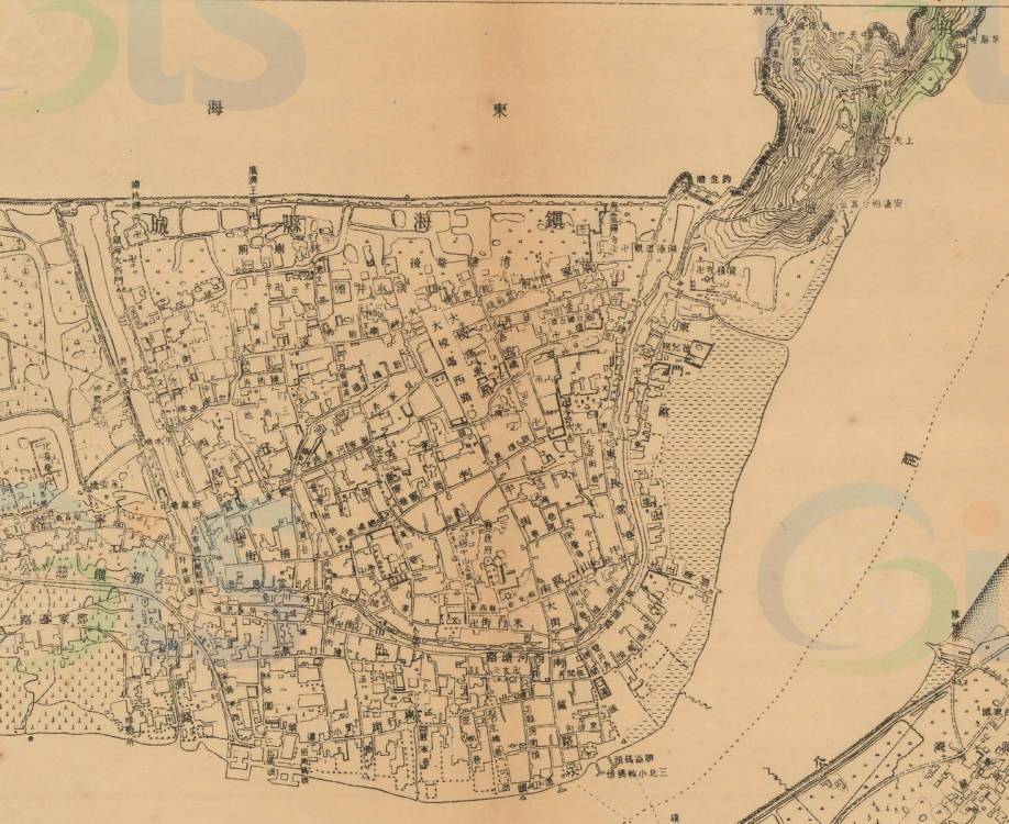 地图以镇海为中心,东至定海县舟山本岛的大青岙,东南至佛渡岛,南至