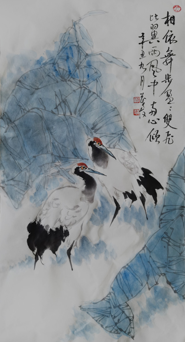 相依舞步盈盈——蔡茂友辛丑年水墨仙鹤作品欣赏|水墨|画家|没骨