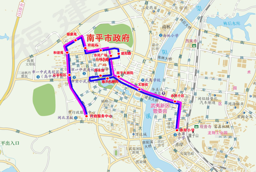 市行政中心)建陽路圖書館文旅街赤岸小區(新區管委會)赤岸小學上行