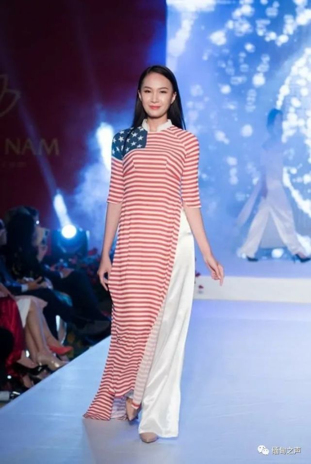 其中,一位模特小姐姐,身穿的衣服上,有缅甸国旗,以及乌本桥落日的场景