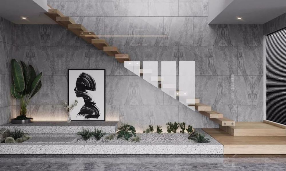 网红悬浮岩板楼梯怎么设计?
