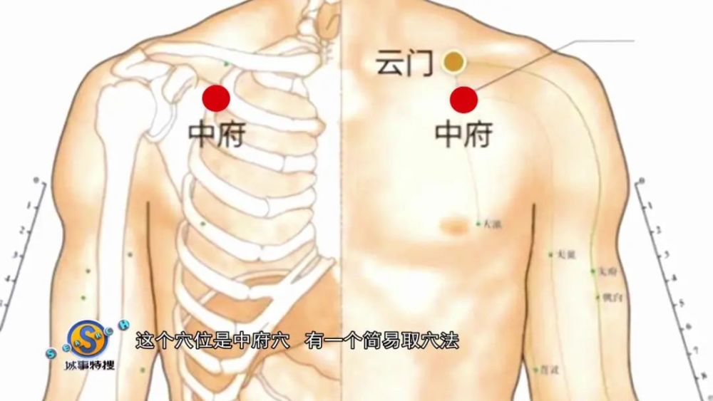 然后前臂的手间自动内收,手向前一推,无名指按下的位置就是中府穴