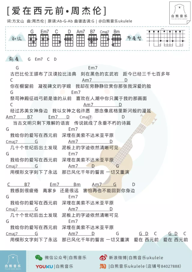 尤克里里弹唱谱2尤克里里指弹谱1▼ 弹奏难度 (中等)○ 点开图片保存