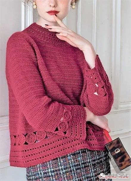 高领钩针宽松厚实长袖套头衫