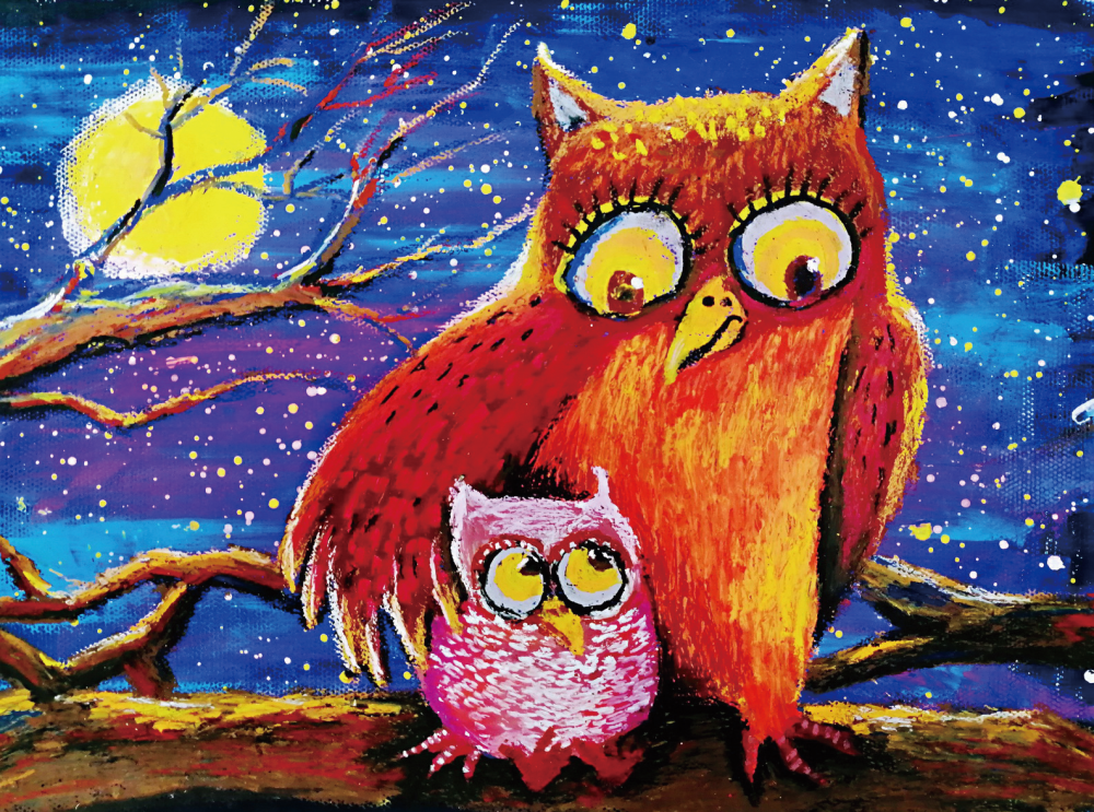儿童画赏析黑夜里的守护神猫头鹰卫士