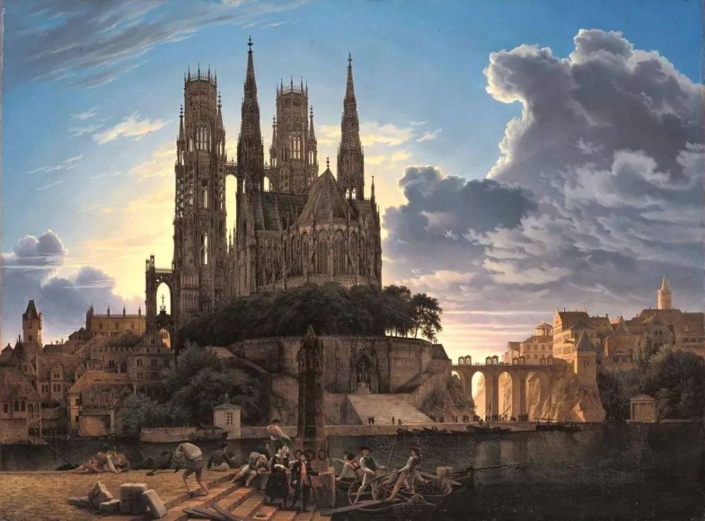 cathedral towering over a town - karl eduard biermann (copy