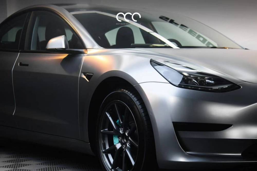 特斯拉model 3贴膜漫彩改色膜电光金属钛灰