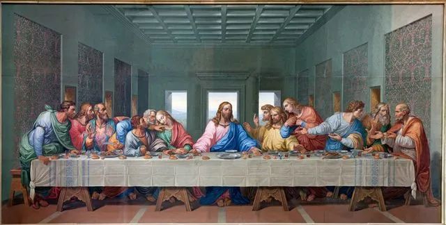 达芬奇《最后的晚餐》,以《圣经》中耶稣跟十二门徒共进最后一次晚餐