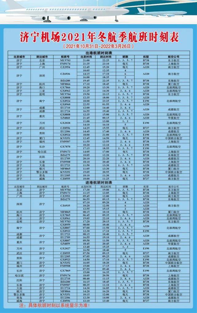 15日起濟寧曲阜機場優化調整這些航班時刻