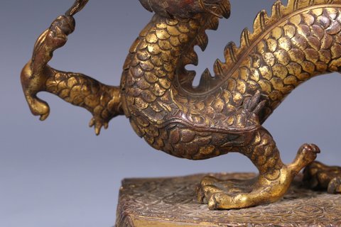 旧藏 铜鎏金龙摆件
