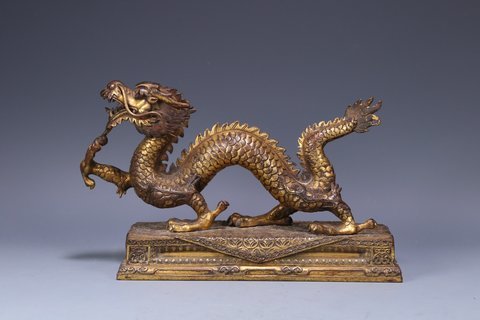 旧藏 铜鎏金龙摆件