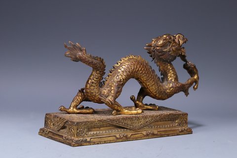 旧藏 铜鎏金龙摆件