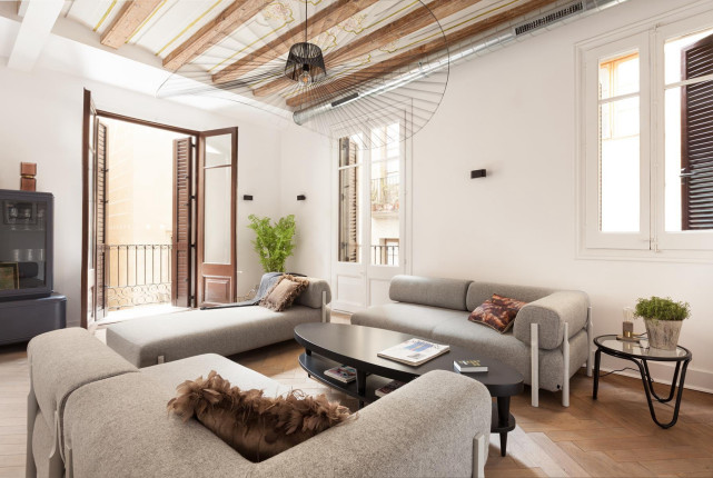 110平北欧风三居室开放式厨房造型别致的木质吊顶质朴清新