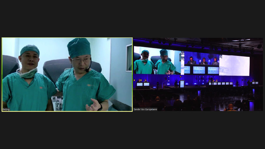 解放军总医院泌尿外科医学部张旭教授团队在erus会场演示机器人下腔