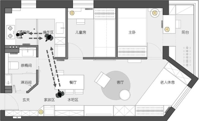 新作|恆田設計:爆改60㎡小戶型,實現三代人三室之家