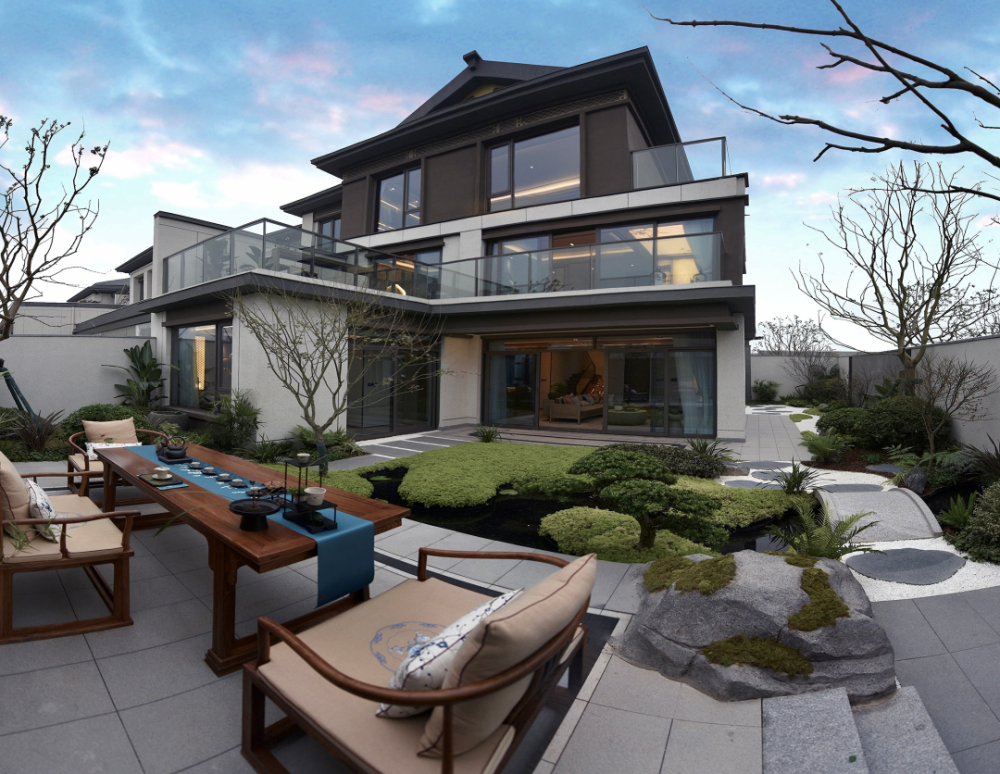 电建清韵阶庭合院样板间实景图墙内则是舒适精致的院子空间.