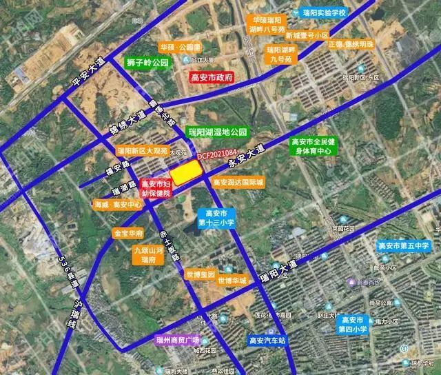 地块卫星图从卫星图上可以看出,地块位于高安市瑞阳新区核心板块,西侧