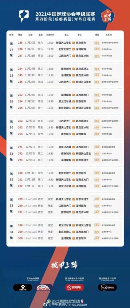 中超 中甲第四阶段赛程公布 成都赛区率先开战武汉延期