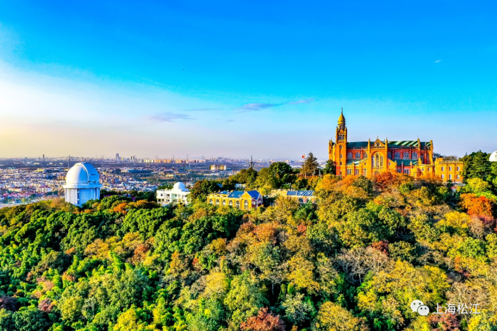 夕阳下的佘山美成了秋天的童话