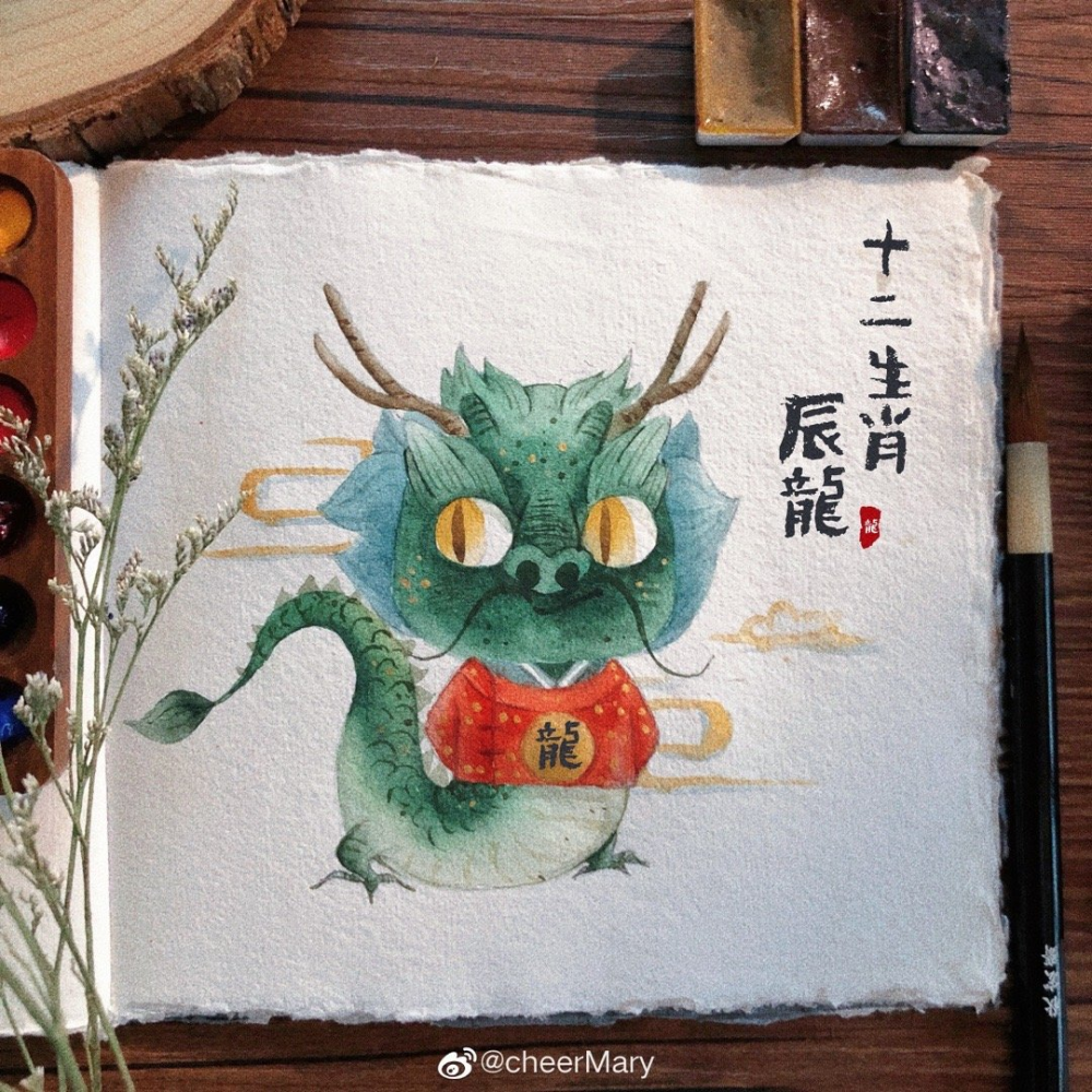 古风q版水彩十二生肖,画师cheermary