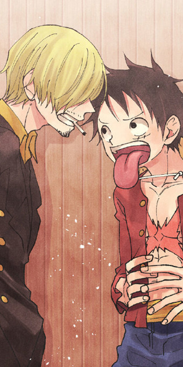 《海贼王壁纸》路飞山治手机壁纸,吃货船长与他的厨子