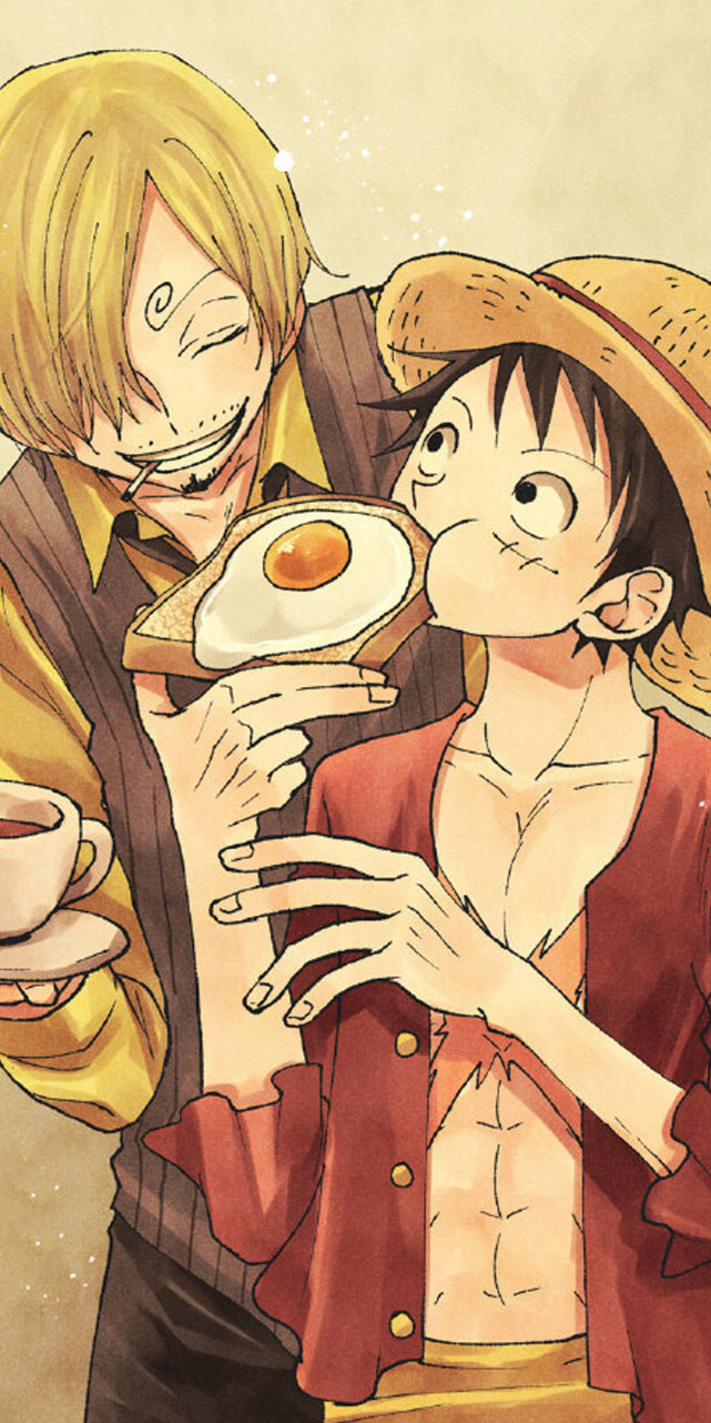 《海贼王壁纸》路飞山治手机壁纸,吃货船长与他的厨子