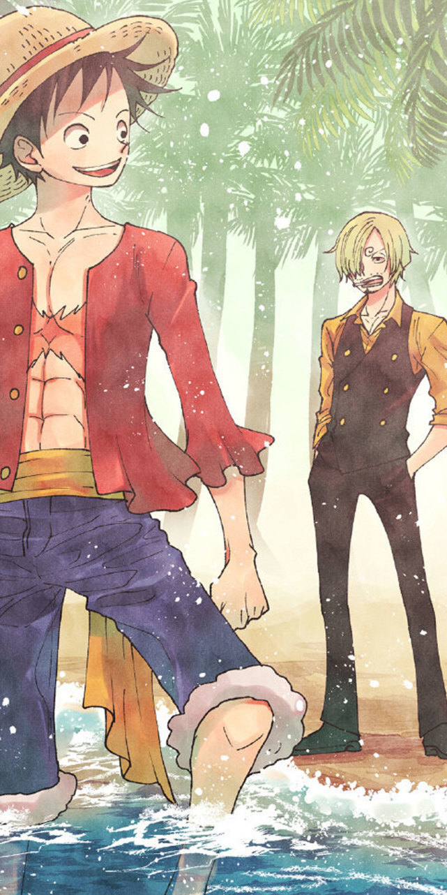 《海贼王壁纸》路飞山治手机壁纸,吃货船长与他的厨子