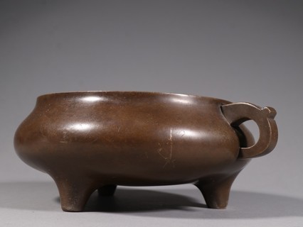 明宣德 铜造双耳香炉.|香炉|皮壳
