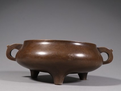 明宣德 铜造双耳香炉.|香炉|皮壳