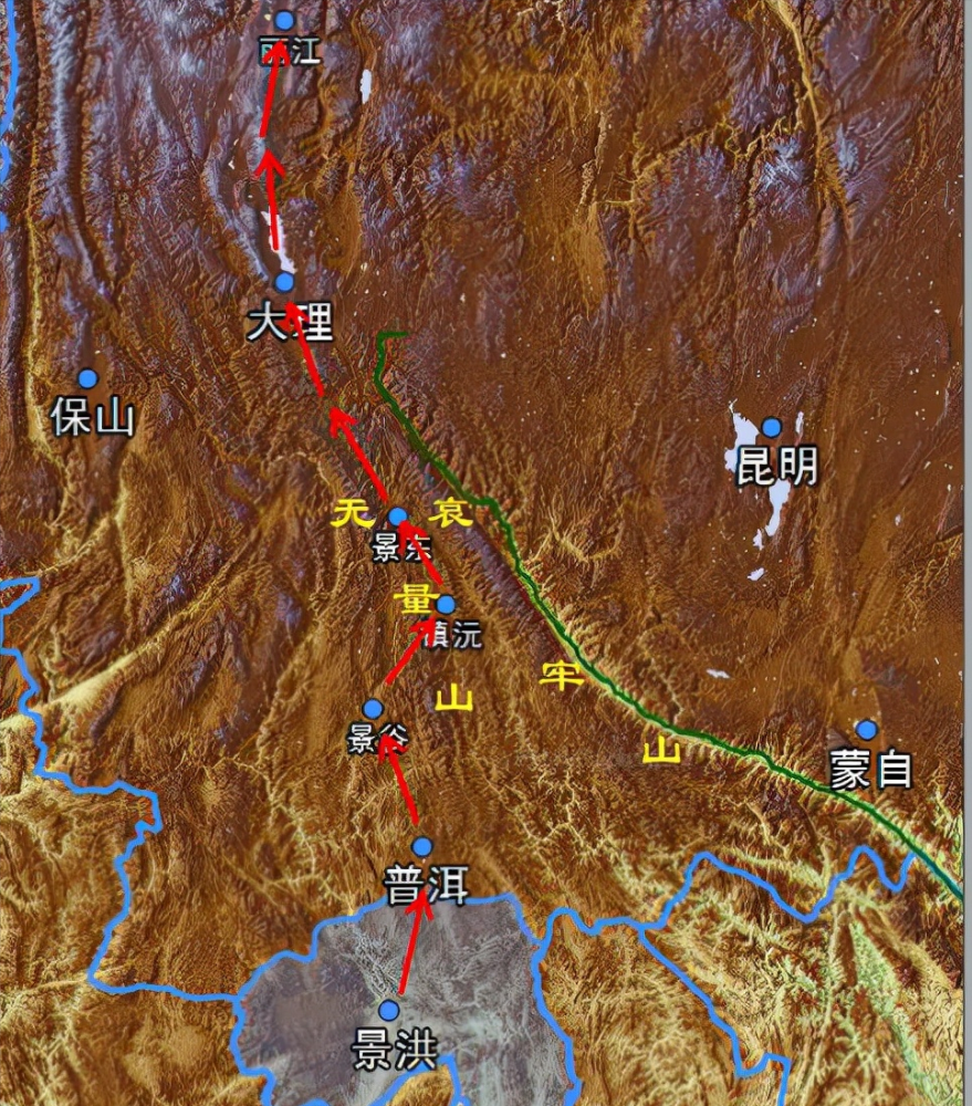 中部云贵高原和横断山脉的分界线上,同时横分元江及阿墨江成为分水岭