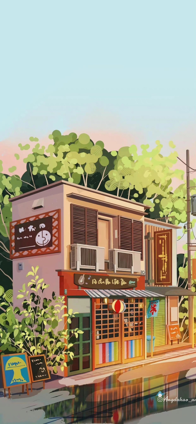街边小店插画壁纸