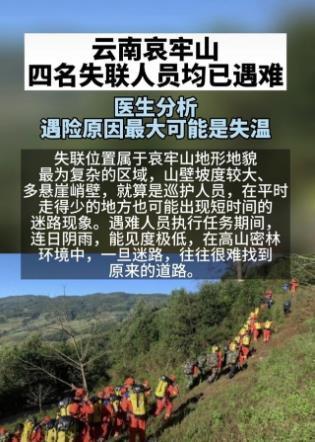 云南哀牢山四名地质失联人员,已确认全部遇难,一路走好.