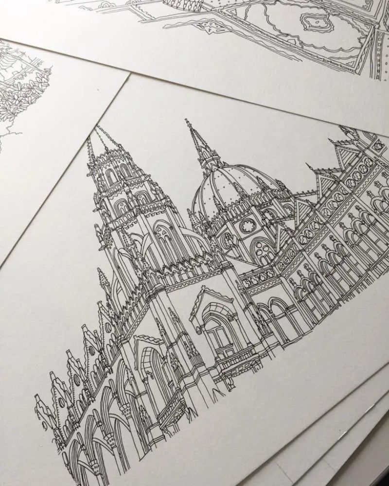英国女孩手绘哥特式建筑复杂精致的素描令人吃惊质感绝了