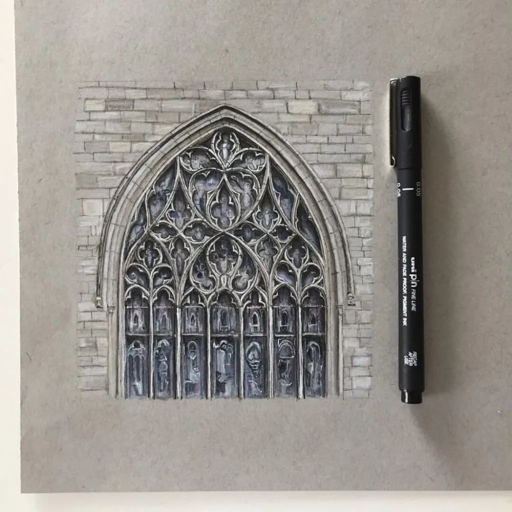 英国女孩手绘哥特式建筑复杂精致的素描令人吃惊质感绝了