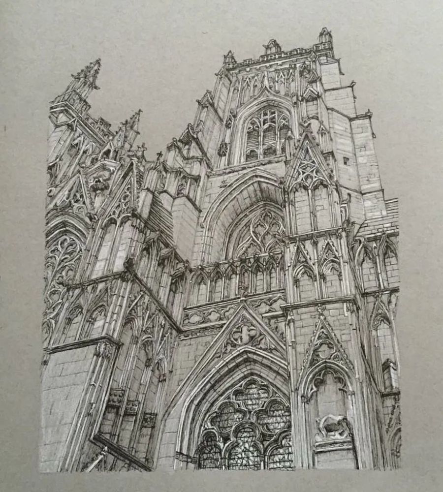 英国女孩手绘哥特式建筑复杂精致的素描令人吃惊质感绝了