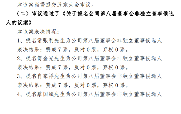 会第四十七次会议决议公告称,会议审议通过了董事会提名常张利,傅金光