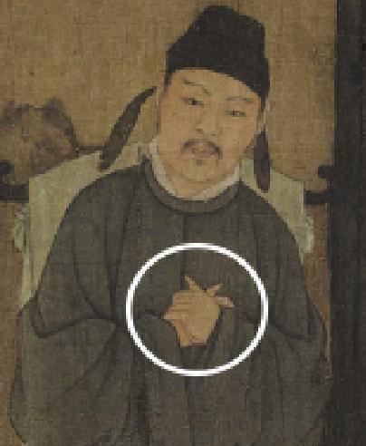 这个姿势叫叉手礼,表示敬意.