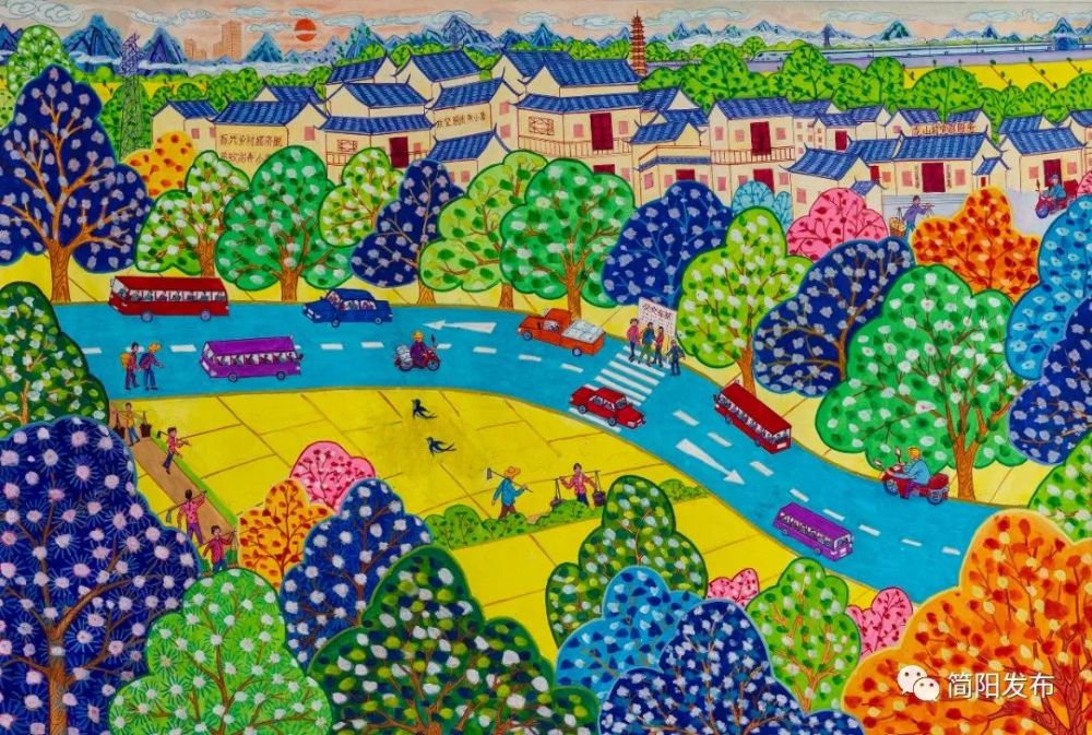 简阳农民画一起云赏画感受农村新风貌