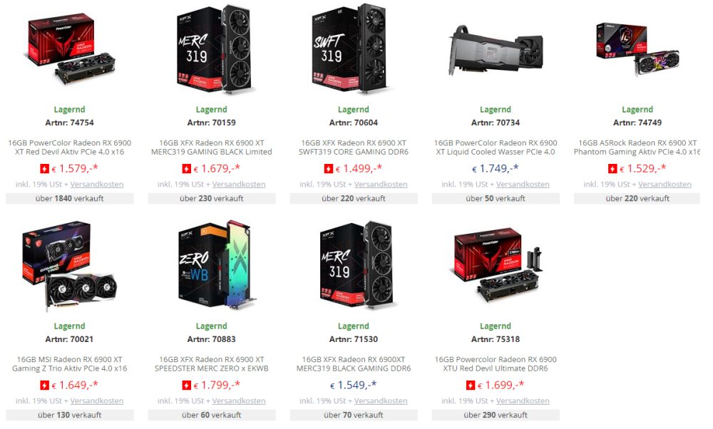 amdrx6900xt水冷版首次零售要价125万元