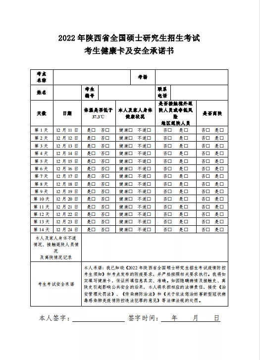 憑準考證,有效身份證件,健康碼,行程碼以及填寫完整的《陝西省全國