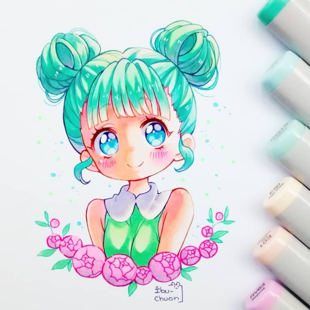 马克笔儿童插画动漫小萝莉