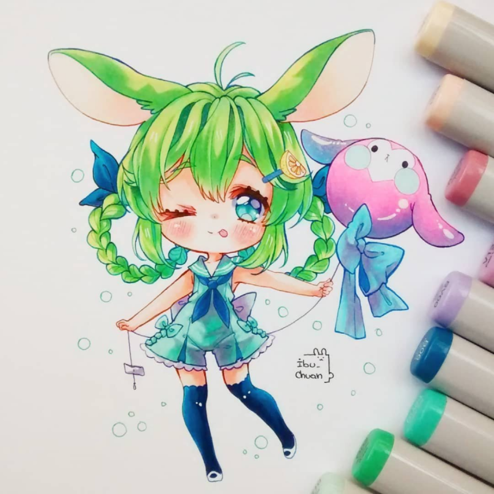 马克笔儿童插画动漫小萝莉