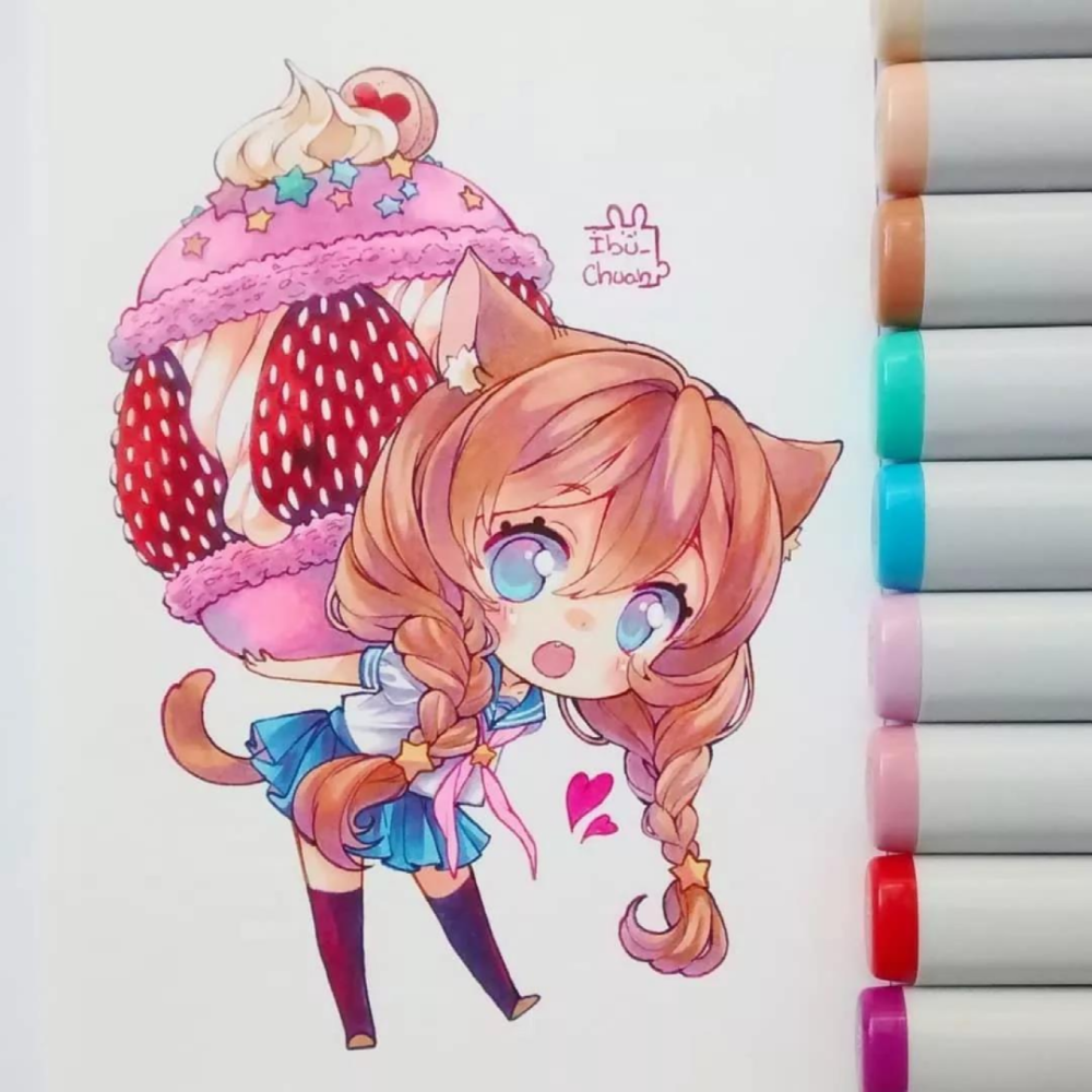 马克笔儿童插画动漫小萝莉