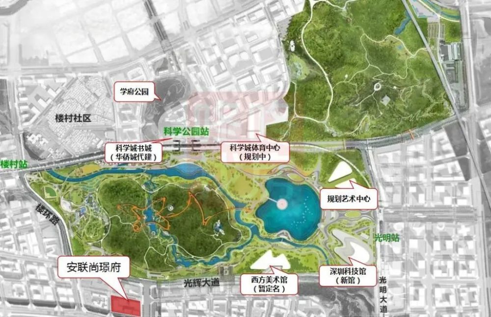 科学公园及周边规划示意图:建成后将肩负片区绿意引擎的重任,光明未来