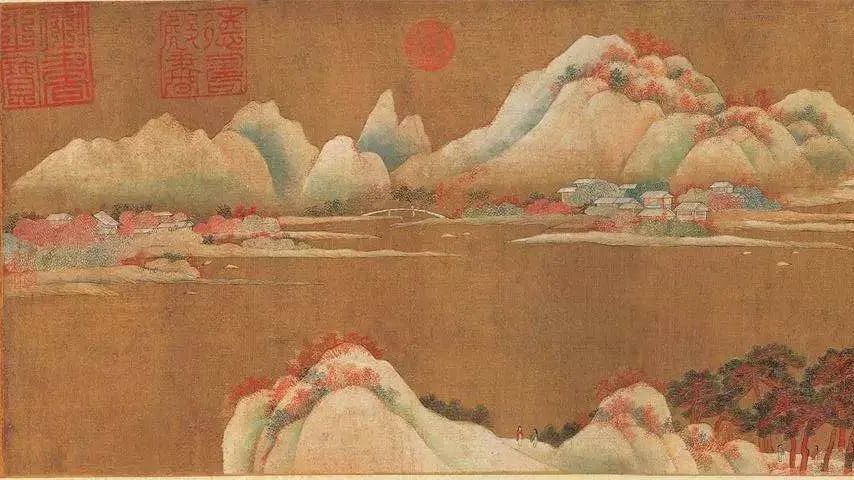 唐代中期没骨设色山水