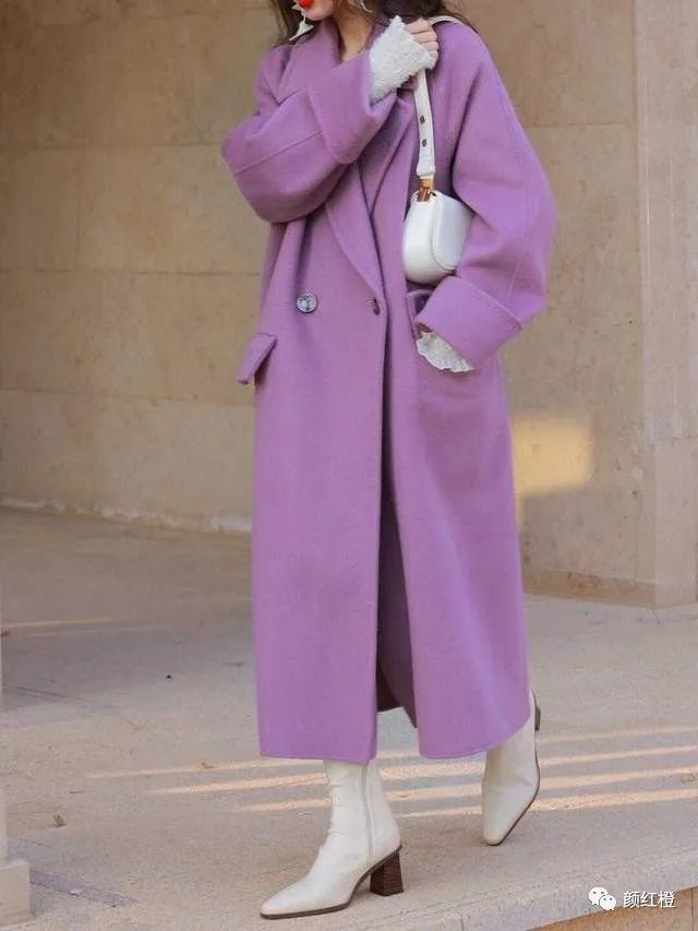 紫色大衣又火了甜美温柔又有个性轻松穿出满屏高级感