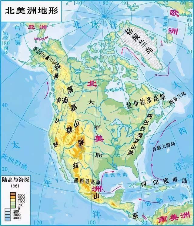 西部:以山地和高原为主,分布着墨西哥高原,海岸山脉,落基山脉(南-北).