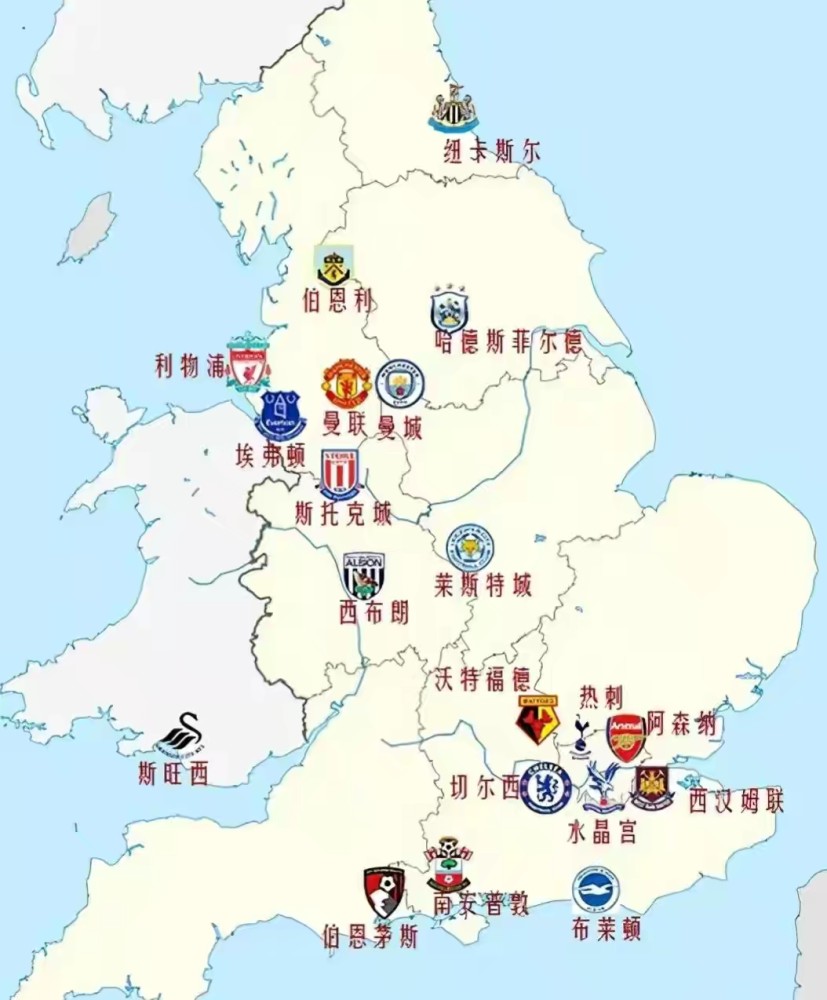 英超足球俱乐部分布图图片